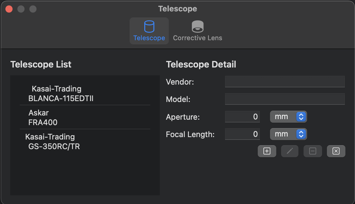 Telescope Registration WIndow