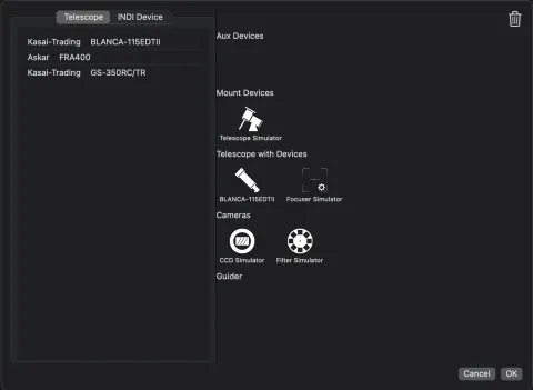 device configuration window